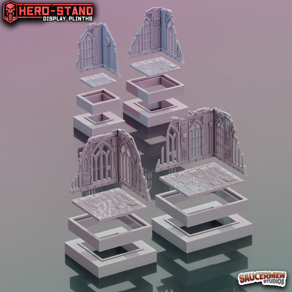 Modular display plinths and diorams for miniatures and wargame squads | Gothic Ruins (Square)