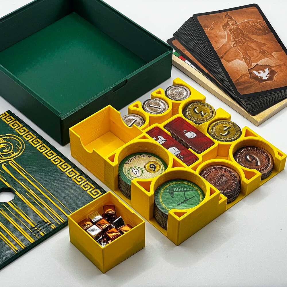 7 WONDERS DUEL + EXPANSIONS (PANTHEON AND AGORA) 3D PRINTABLE INSERTS / ORGANIZER ALL-IN