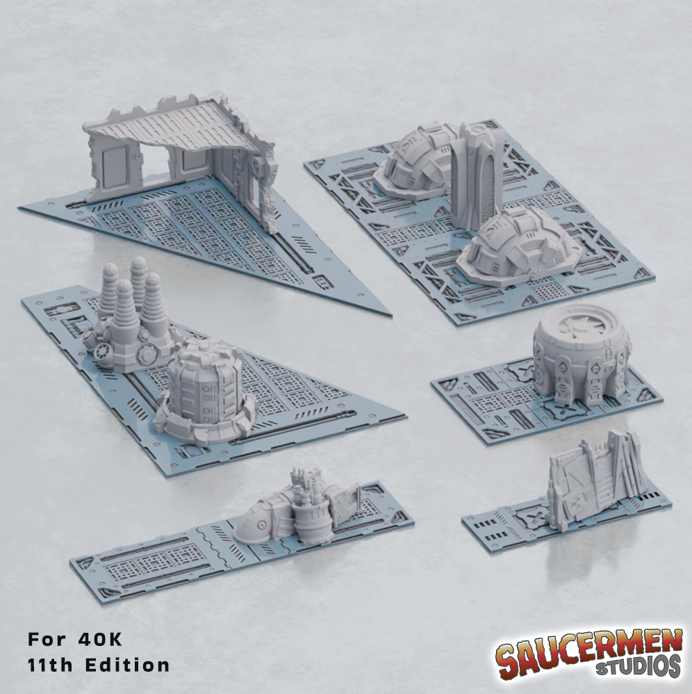 40K 11th Edition Terrain Footprint Templates bases/templates IndustrialTheme - Set of 16