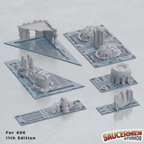 40K 11th Edition Terrain Footprint Templates bases/templates IndustrialTheme - Set of 16