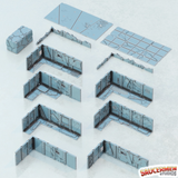 Set of blue model building pieces on a white background, likely for a tabletop game or hobbyist project.