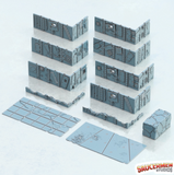 Set of modular game board pieces with textured surface on a white background, featuring 'Saucermen Studios' branding.