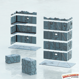 Set of modular game terrain pieces by Saucermen Studios on a light gray background