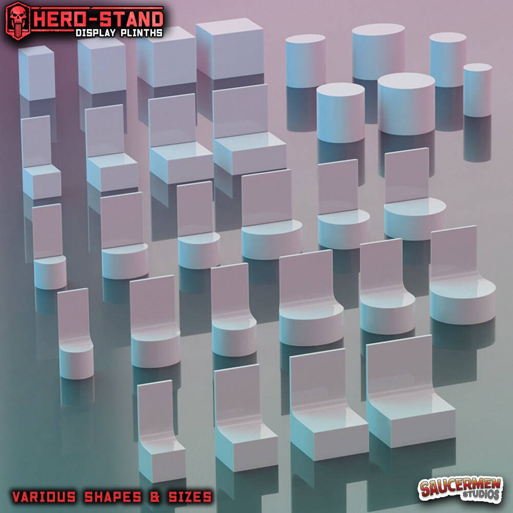 Modular display plinths and diorams for miniatures and wargame squads | Freestanding