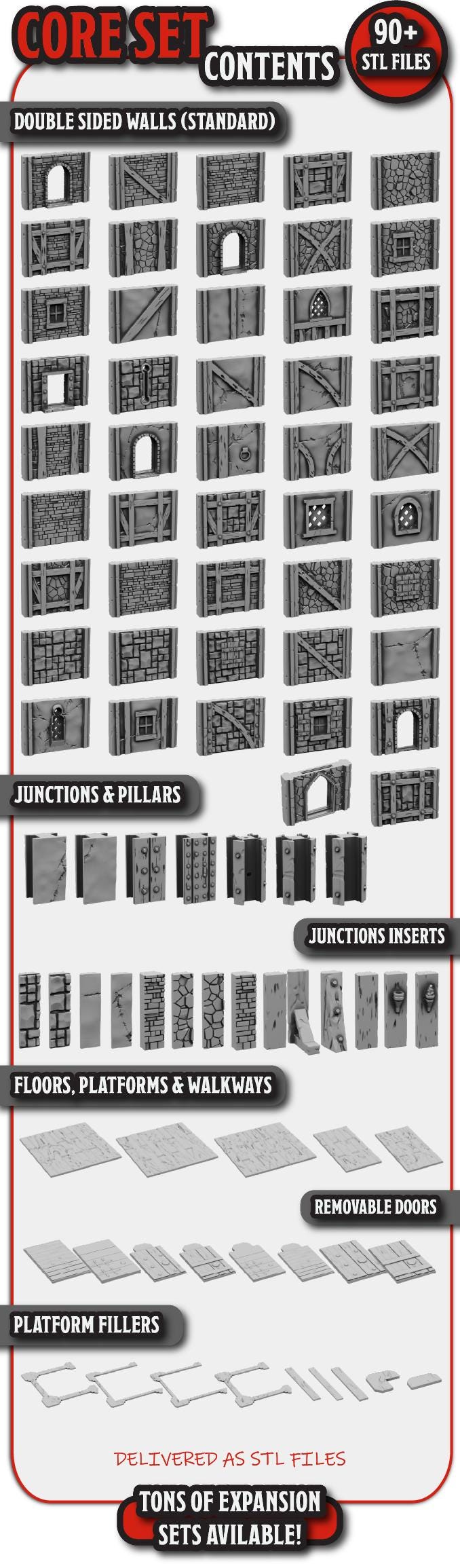 DarkMyth Village Core Set – Modular Fantasy Terrain for Wargaming & RPGs, Over 90 Components, Customizable Towns, Castles, Battlefields