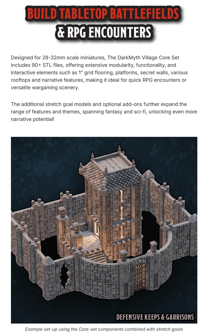 DarkMyth Village Core Set – Modular Fantasy Terrain for Wargaming & RPGs, Over 90 Components, Customizable Towns, Castles, Battlefields