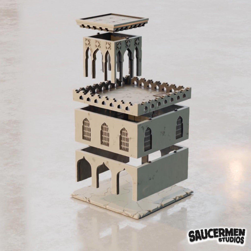 Middle Eastern Buildings Scaled for Wargaming | Modular Terrain Set with Arched Doorways & Rooftop Terraces for Tabletop Gaming