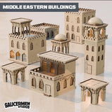 Middle Eastern Buildings Scaled for Wargaming | Modular Terrain Set with Arched Doorways & Rooftop Terraces for Tabletop Gaming