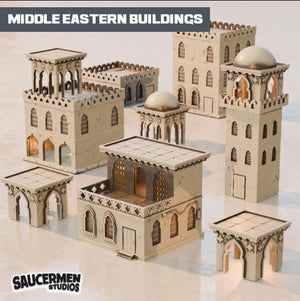 Middle Eastern Buildings Scaled for Wargaming | Modular Terrain Set with Arched Doorways & Rooftop Terraces for Tabletop Gaming