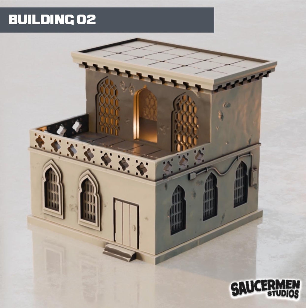 Middle Eastern Buildings Scaled for Wargaming | Modular Terrain Set with Arched Doorways & Rooftop Terraces for Tabletop Gaming