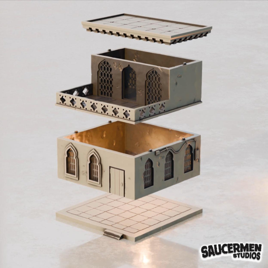 Middle Eastern Buildings Scaled for Wargaming | Modular Terrain Set with Arched Doorways & Rooftop Terraces for Tabletop Gaming