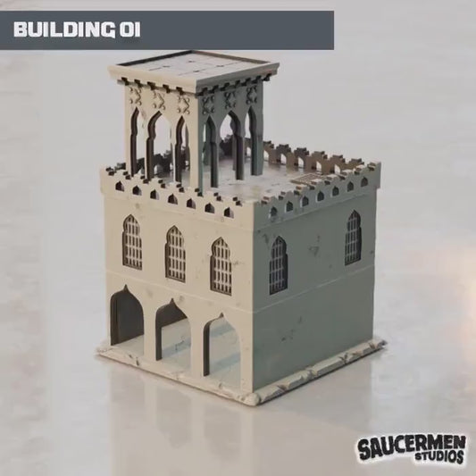 Middle Eastern Buildings Scaled for Wargaming | Modular Terrain Set with Arched Doorways & Rooftop Terraces for Tabletop Gaming