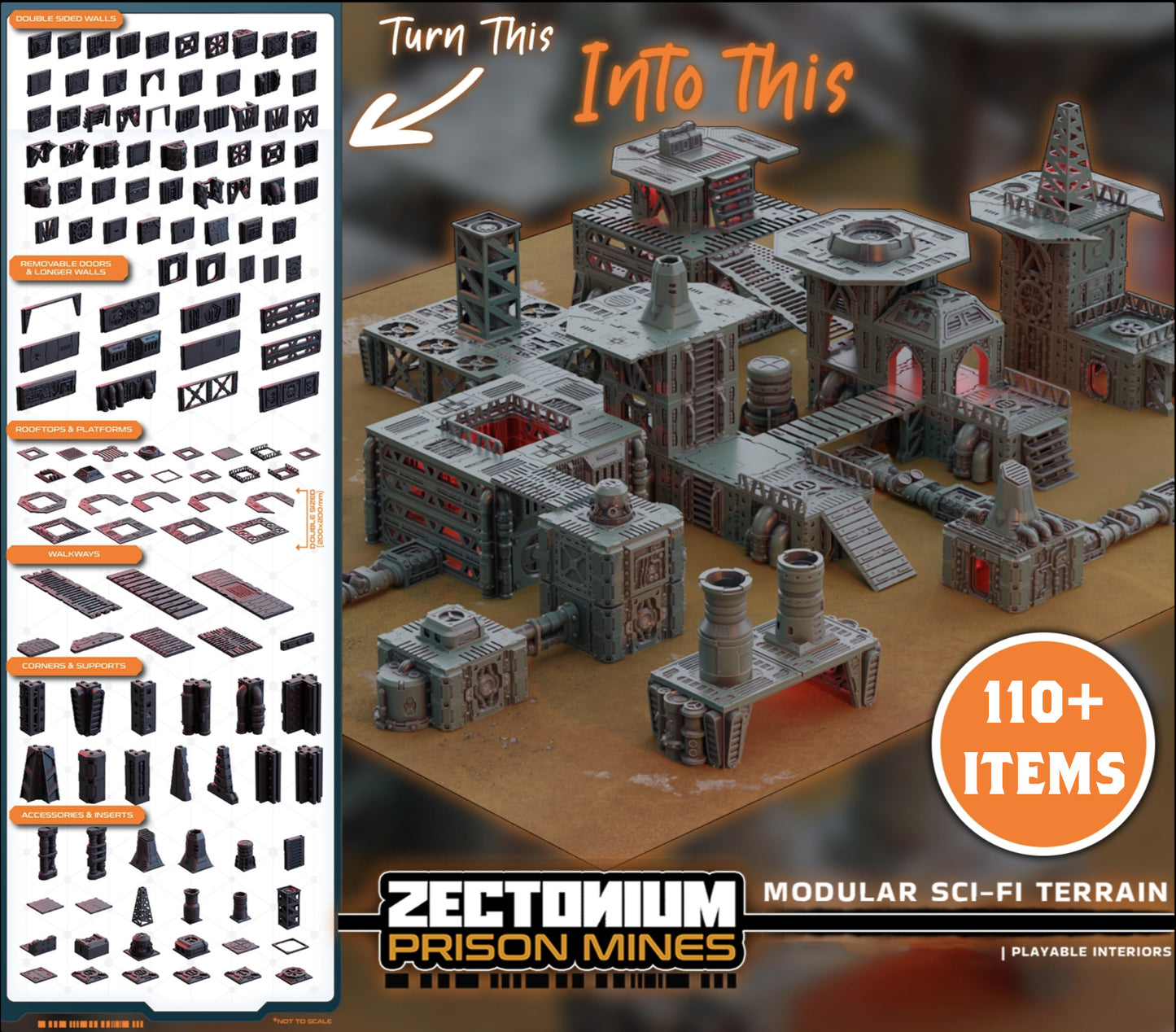 Zectonium Prison Mines - Modular sci-fi terrain | Complete Core Set - 110+ pieces