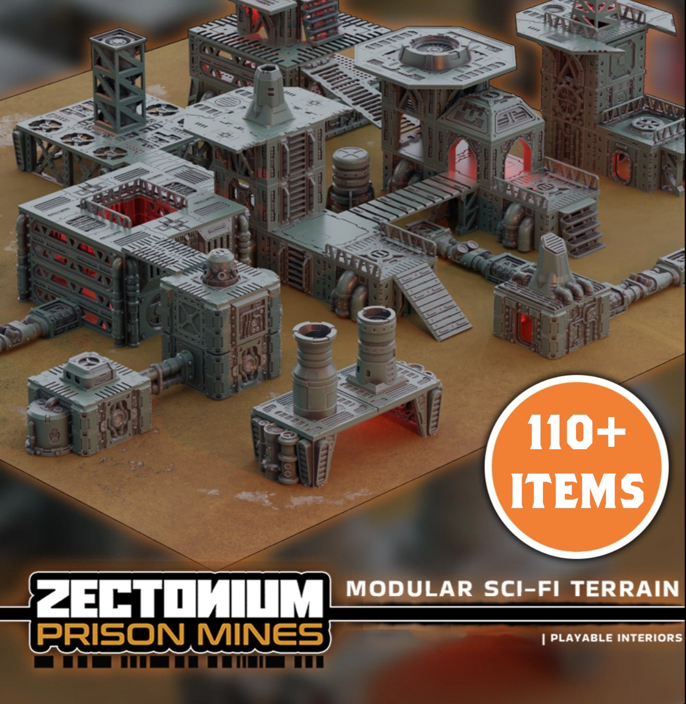 Zectonium Prison Mines - Modular sci-fi terrain | Complete Core Set - 110+ pieces